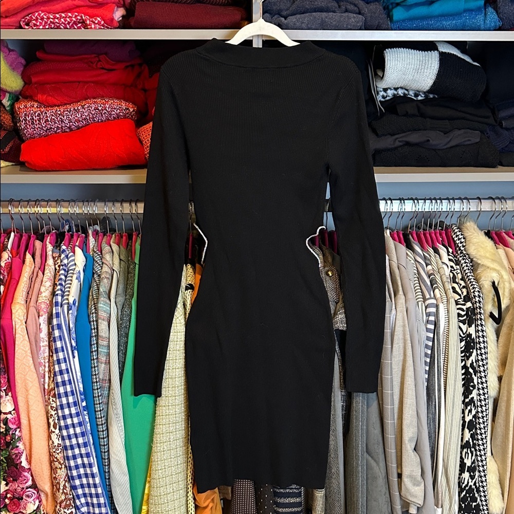 H&M black long sleeve side rhinestone embellished cut out sweater dress S NWT - Picture 3 of 4